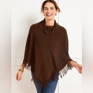 Talbots chocolate brown poncho with fringe size M